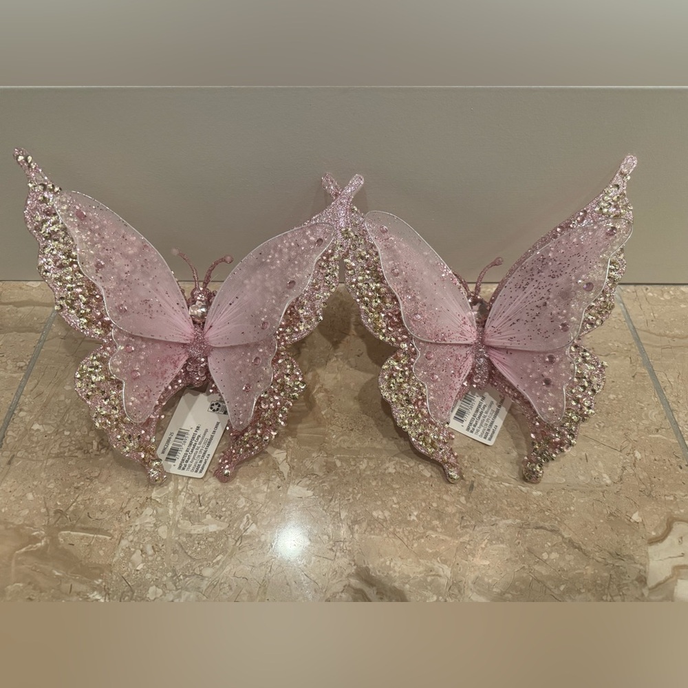 Pink Sparkly Glitter Butterfly Decorations - Set of 2